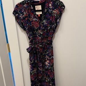 Anthropologie Floral Wrap Dress - Black, Red, Blue